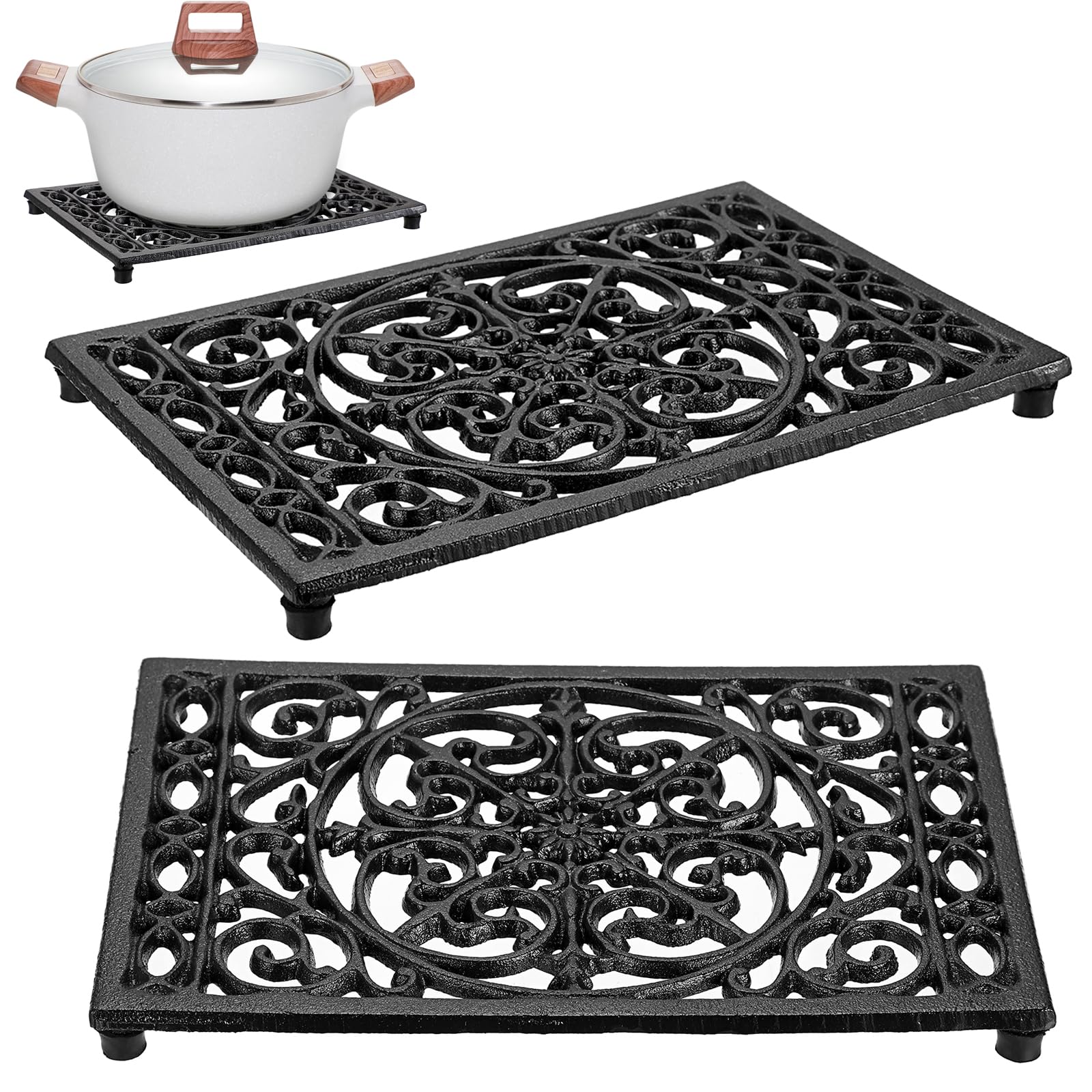 Cast Iron Teapot - Trivet retangular de ferro fundido, resistente