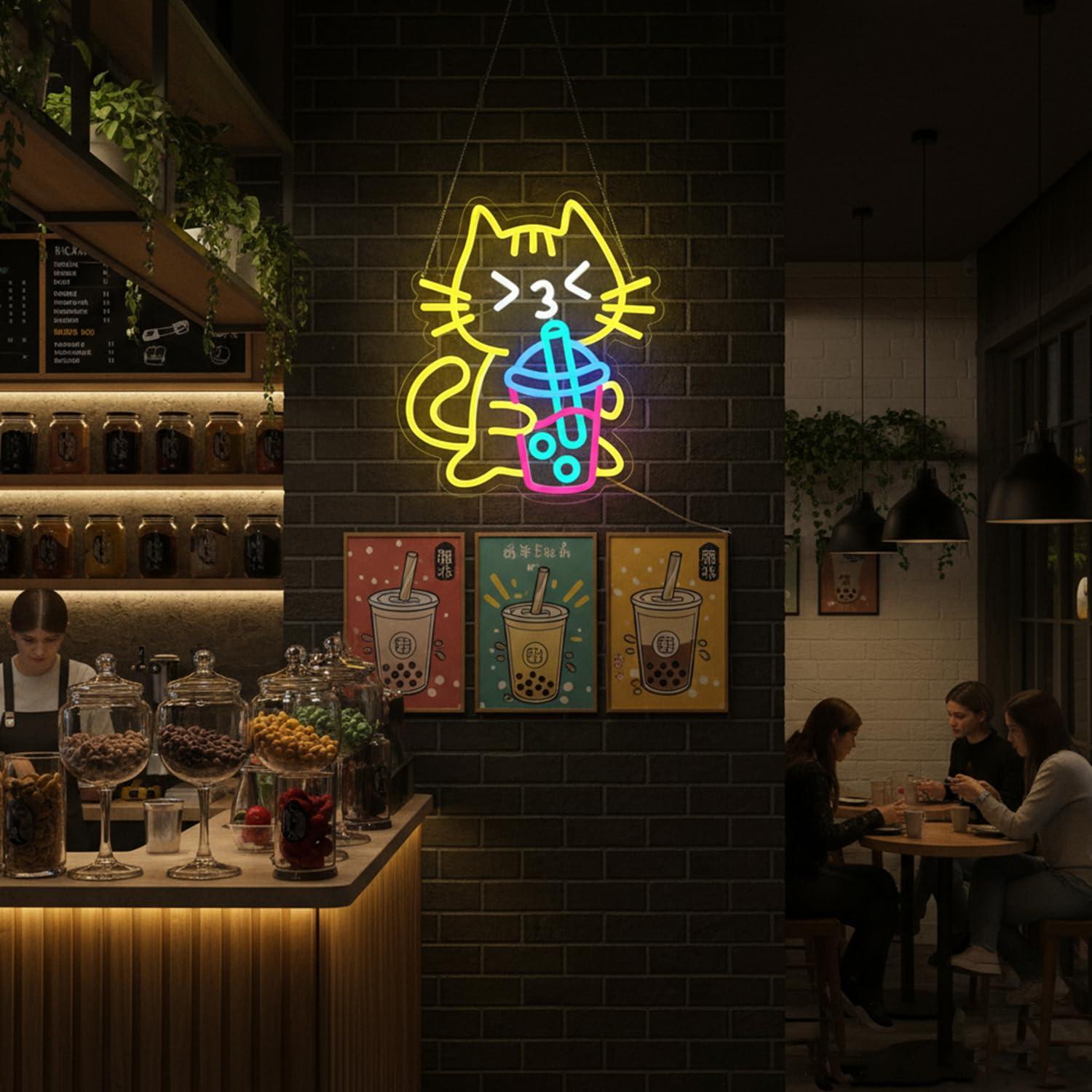 Letreiro Neon de Gato para Chá - Coffee Tea Boba avaliação e preço