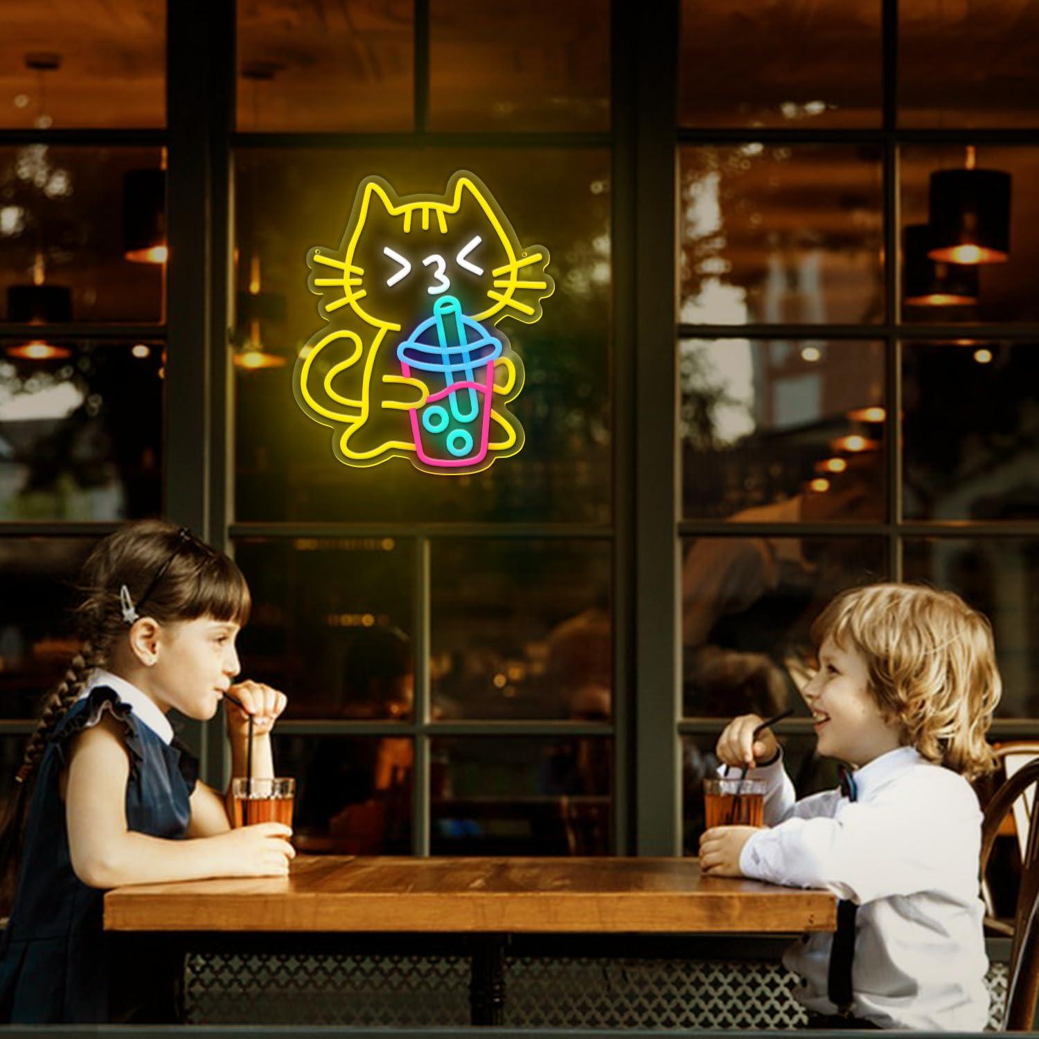 Letreiro Neon de Gato para Chá - Coffee Tea Boba avaliação e preço